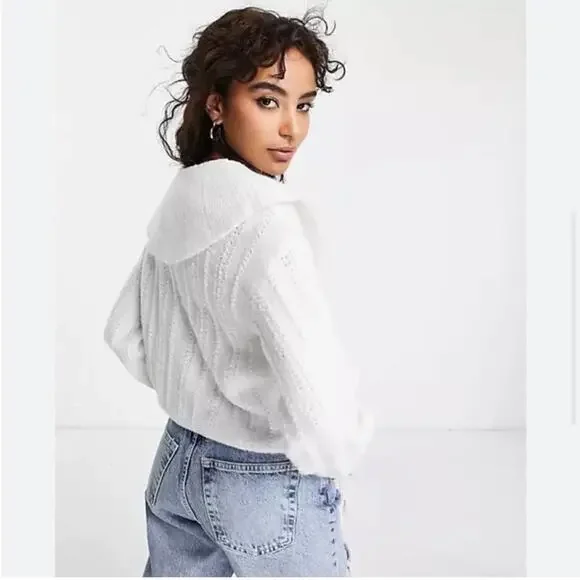 NWT Topshop Knitted Stitch Collar Jumper in Ivory - Picture 6 of 13